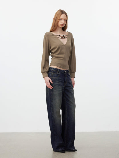 AFTADAWN Beaded Cutout Deep V Women&