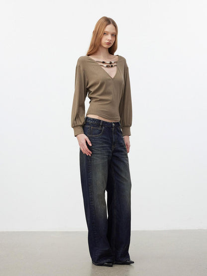AFTADAWN Beaded Cutout Deep V Women&