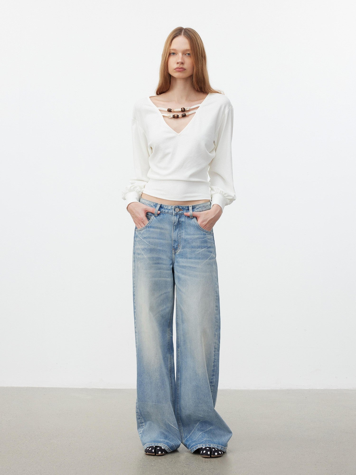 AFTADAWN Beaded Cutout Deep V Women&