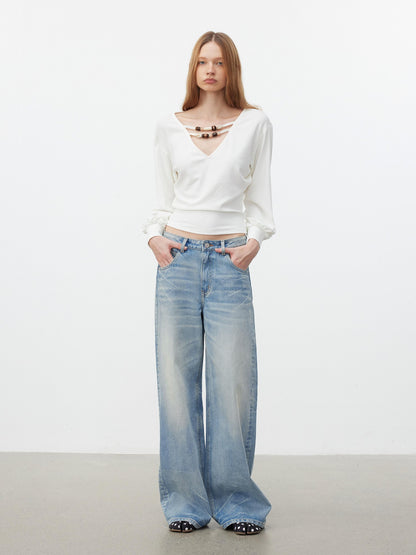 AFTADAWN Beaded Cutout Deep V Women&