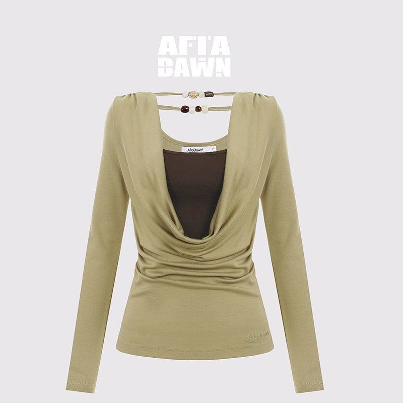 AFTADAWN_Beaded_Cutout_Ruched_Back_Faux_Layered_V-neck_Women&
