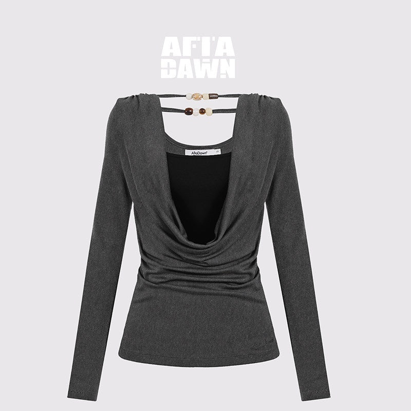 AFTADAWN_Beaded_Cutout_Ruched_Back_Faux_Layered_V-neck_Women&
