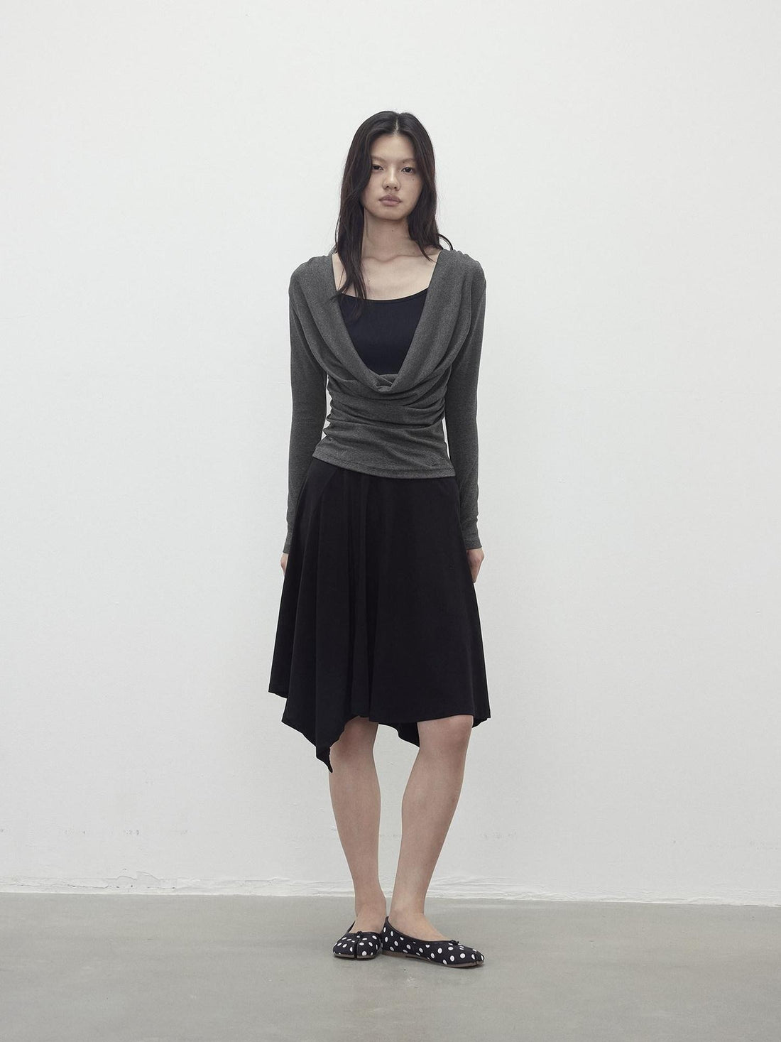 AFTADAWN Beaded Cutout Ruched Back Faux Layered V-neck Women&
