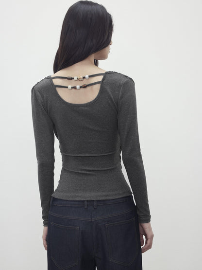 AFTADAWN Beaded Cutout Ruched Back Faux Layered V-neck Women&