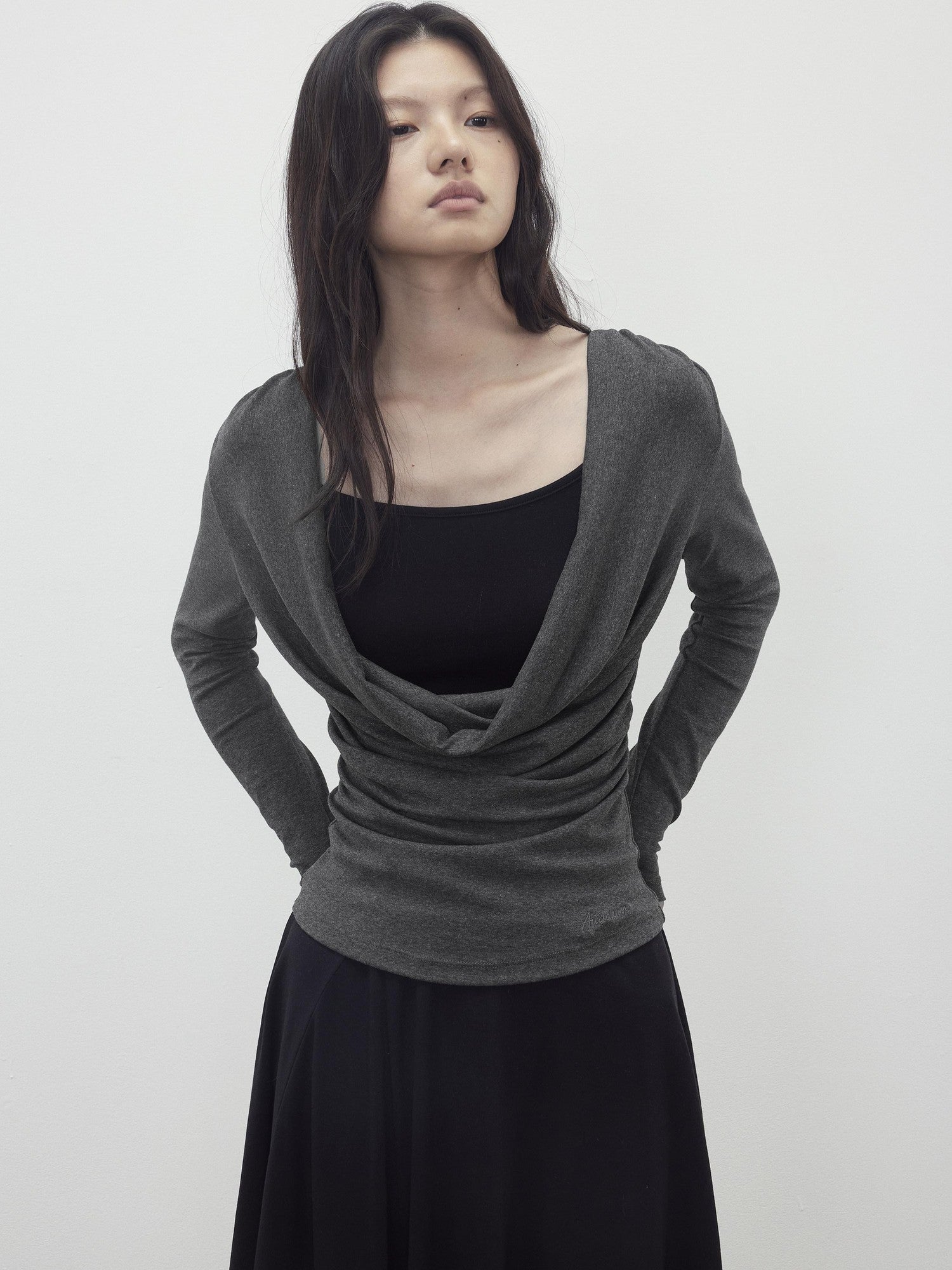 AFTADAWN Beaded Cutout Ruched Back Faux Layered V-neck Women&