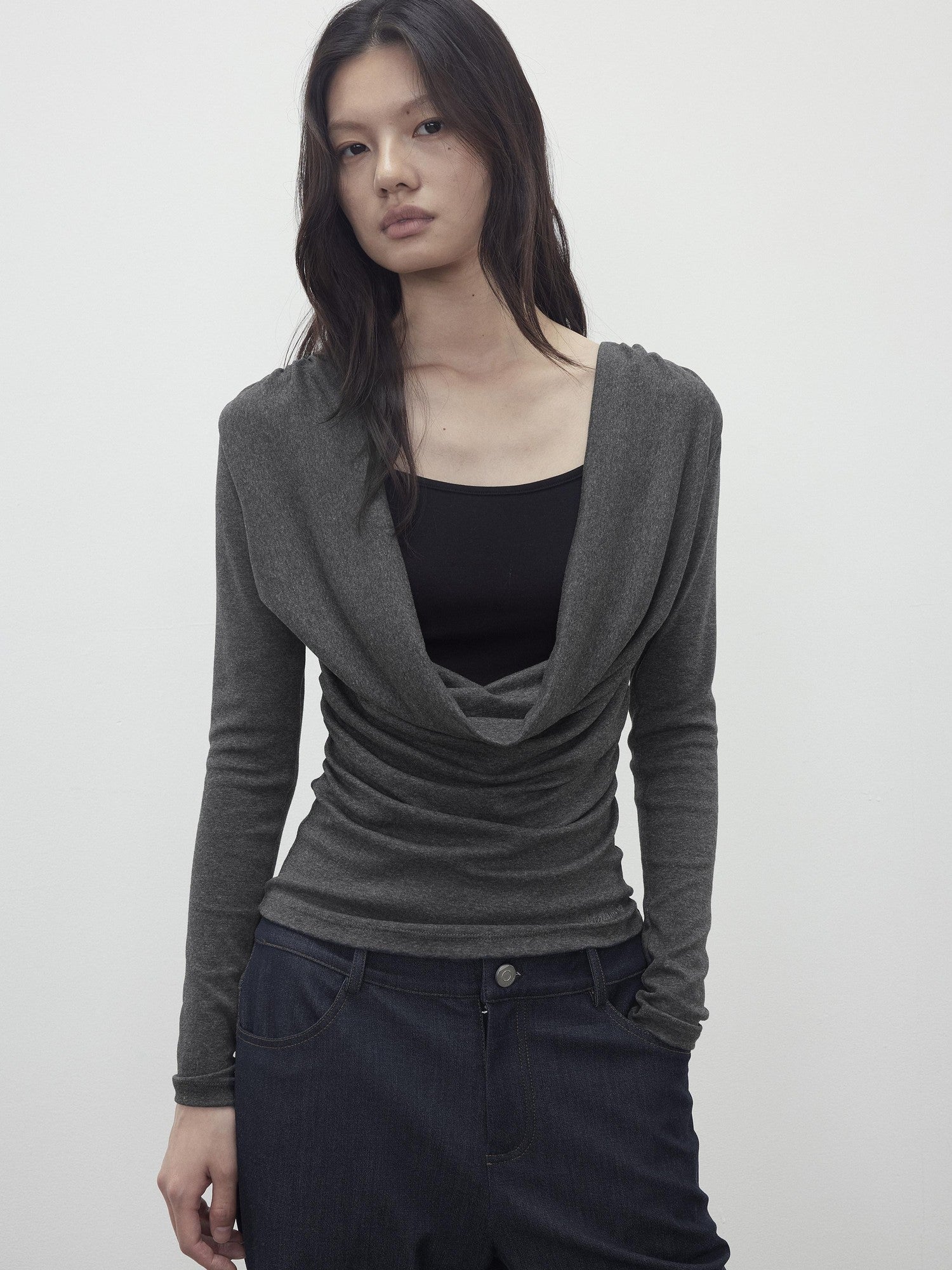 AFTADAWN Beaded Cutout Ruched Back Faux Layered V-neck Women&