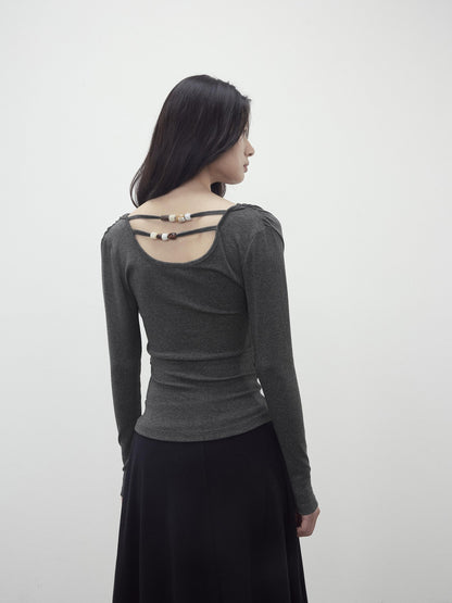 AFTADAWN Beaded Cutout Ruched Back Faux Layered V-neck Women&
