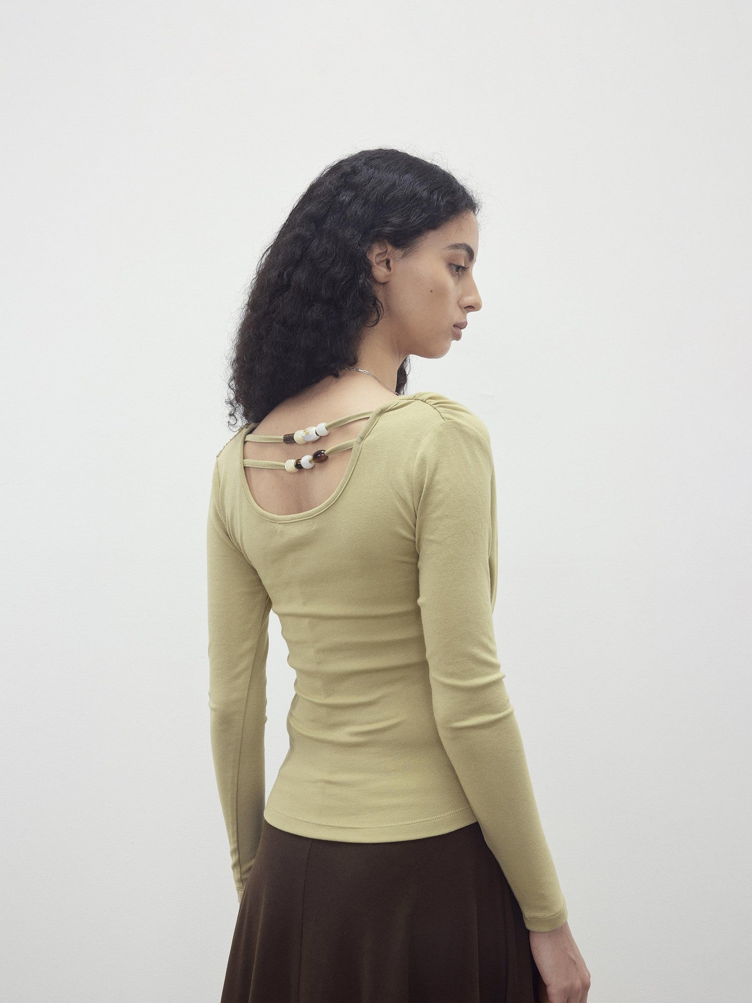 AFTADAWN Beaded Cutout Ruched Back Faux Layered V-neck Women&