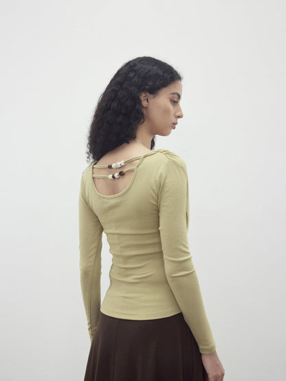 AFTADAWN Beaded Cutout Ruched Back Faux Layered V-neck Women&