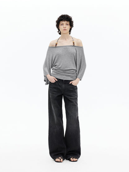 AFTADAWN Beaded Halter One Shoulder Slim Women&