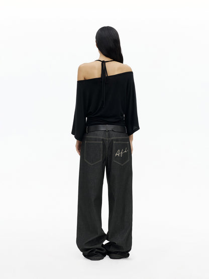 AFTADAWN Beaded Halter One Shoulder Slim Women&