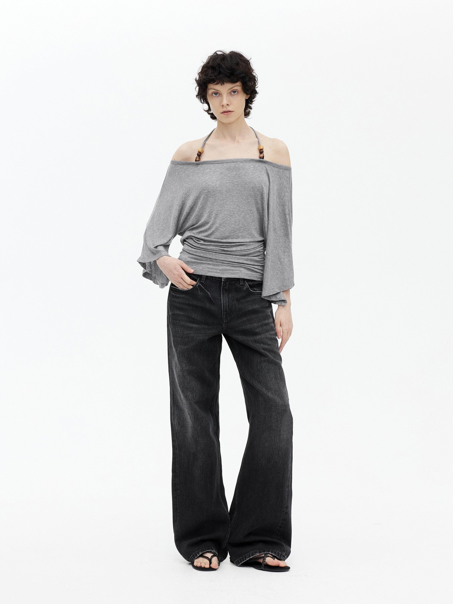 AFTADAWN Beaded Halter One Shoulder Slim Women&