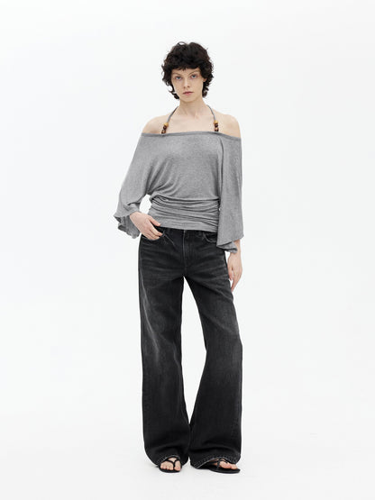 AFTADAWN Beaded Halter One Shoulder Slim Women&