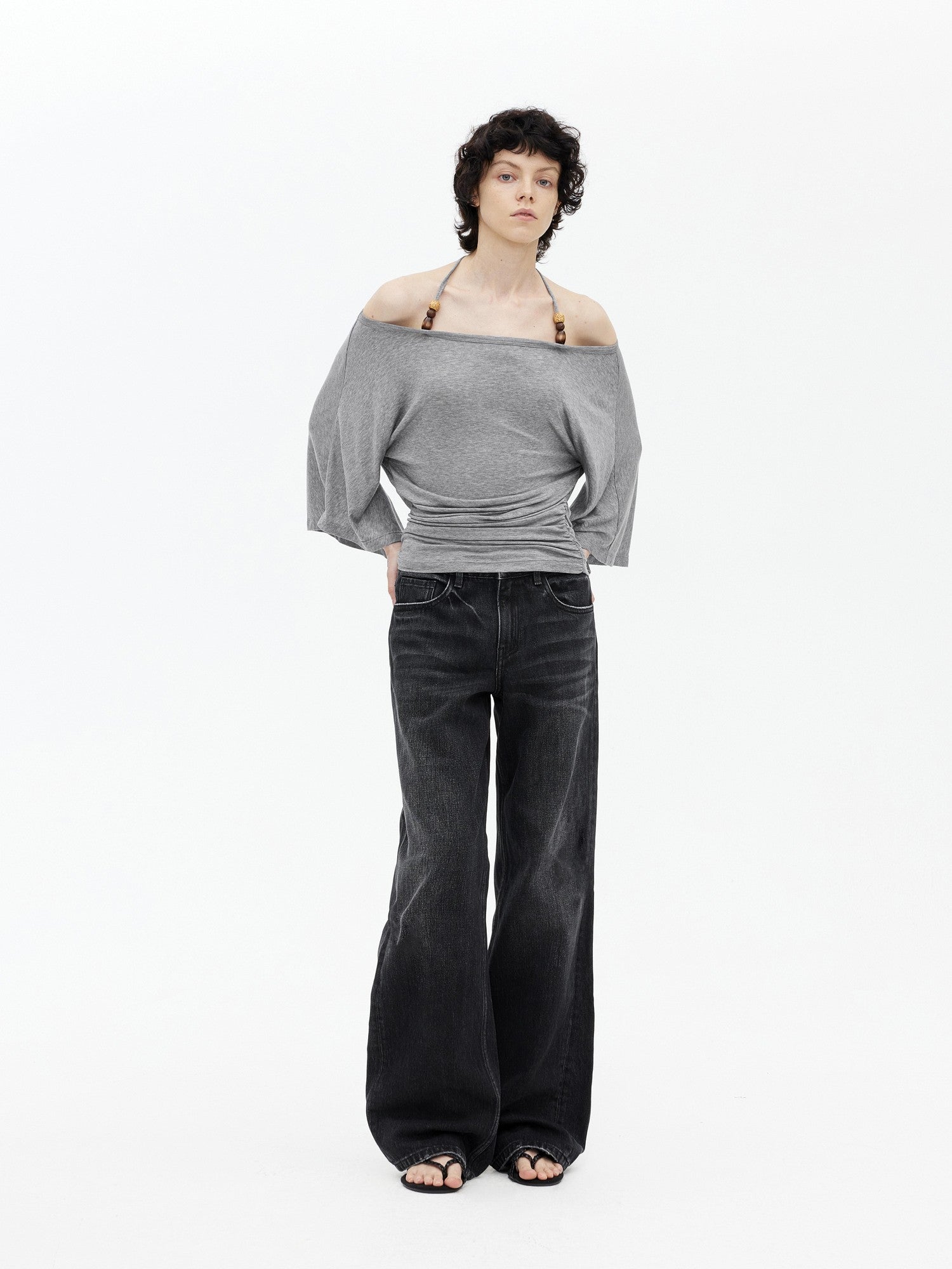AFTADAWN Beaded Halter One Shoulder Slim Women&