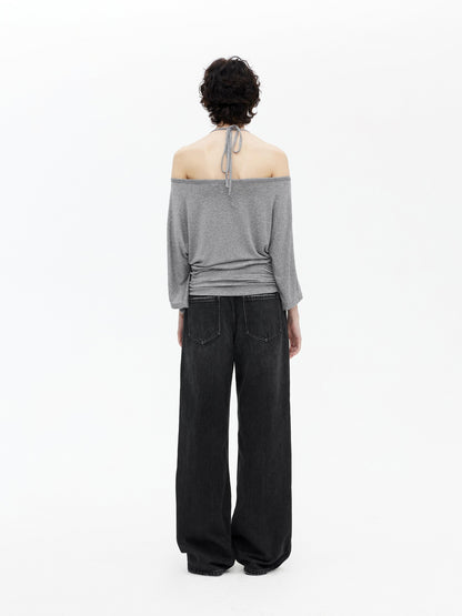 AFTADAWN Beaded Halter One Shoulder Slim Women&