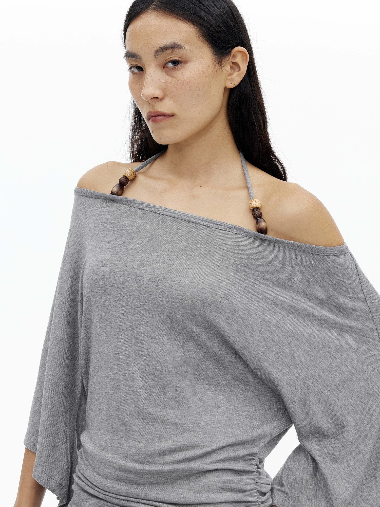 AFTADAWN Beaded Halter One Shoulder Slim Women&