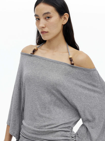 AFTADAWN Beaded Halter One Shoulder Slim Women&
