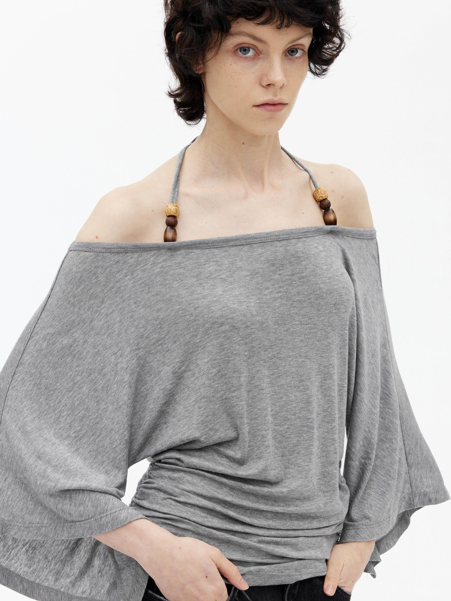 AFTADAWN Beaded Halter One Shoulder Slim Women&