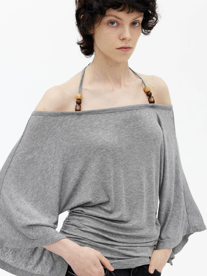 AFTADAWN Beaded Halter One Shoulder Slim Women&