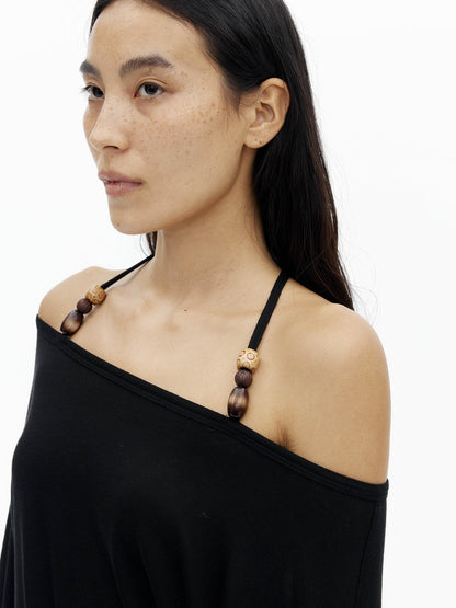 AFTADAWN Beaded Halter One Shoulder Slim Women&