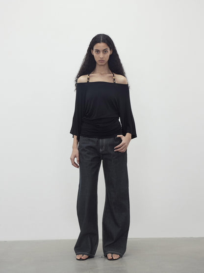 AFTADAWN Beaded Halter One Shoulder Slim Women&