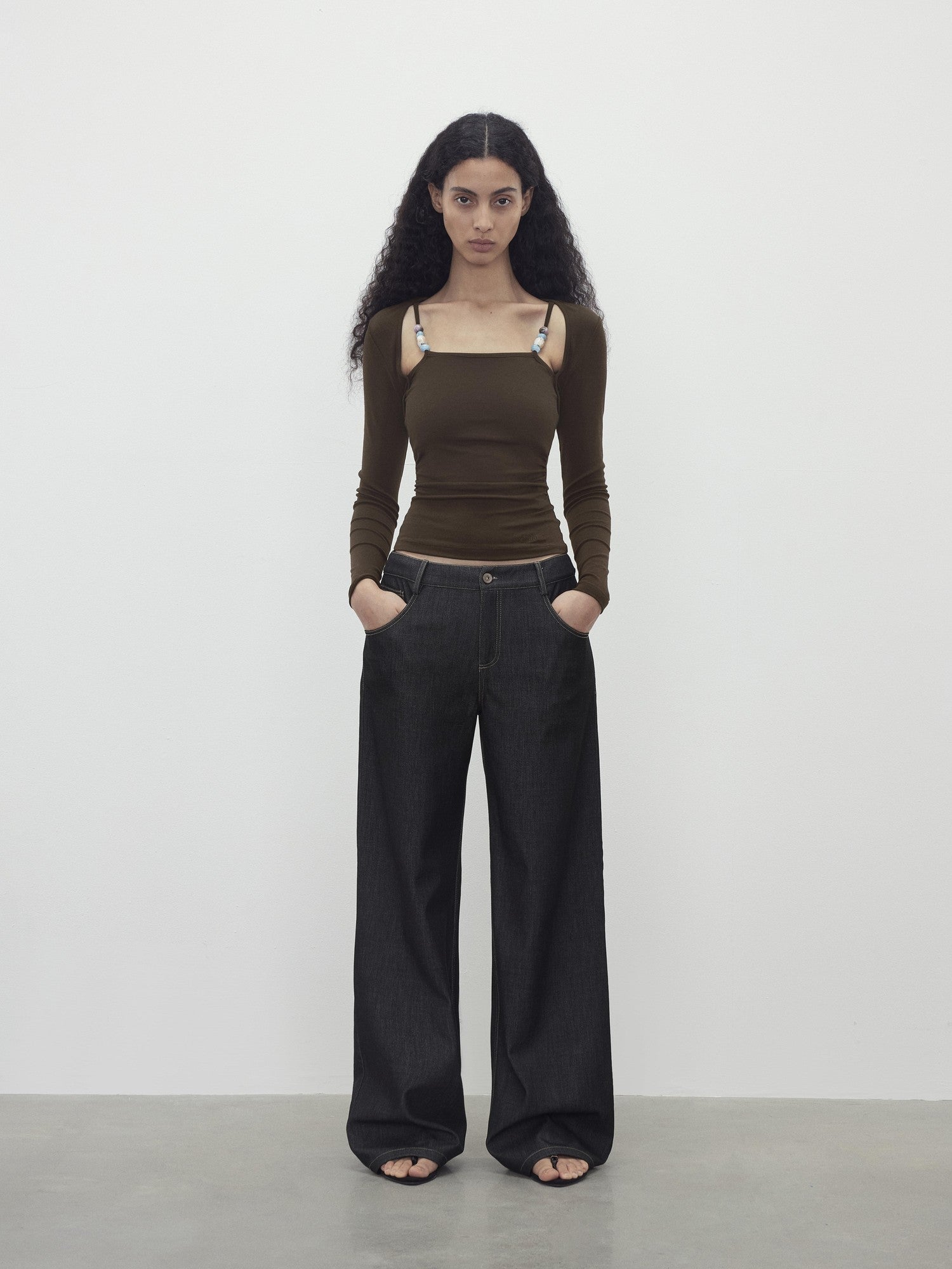 AFTADAWN Beaded Layered Faux Two Piece Women&