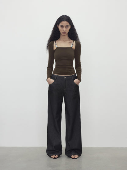 AFTADAWN Beaded Layered Faux Two Piece Women&