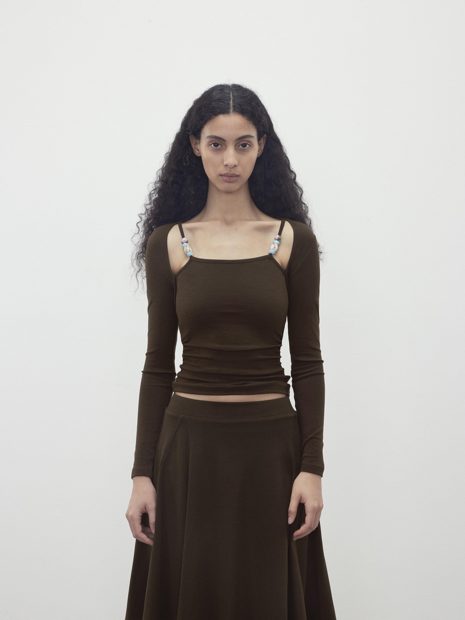 AFTADAWN Beaded Layered Faux Two Piece Women&