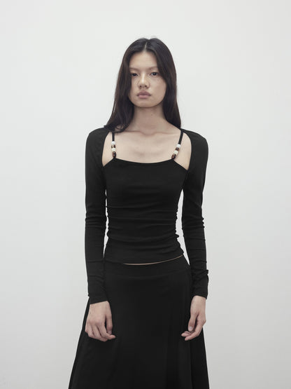 AFTADAWN Beaded Layered Faux Two Piece Women&