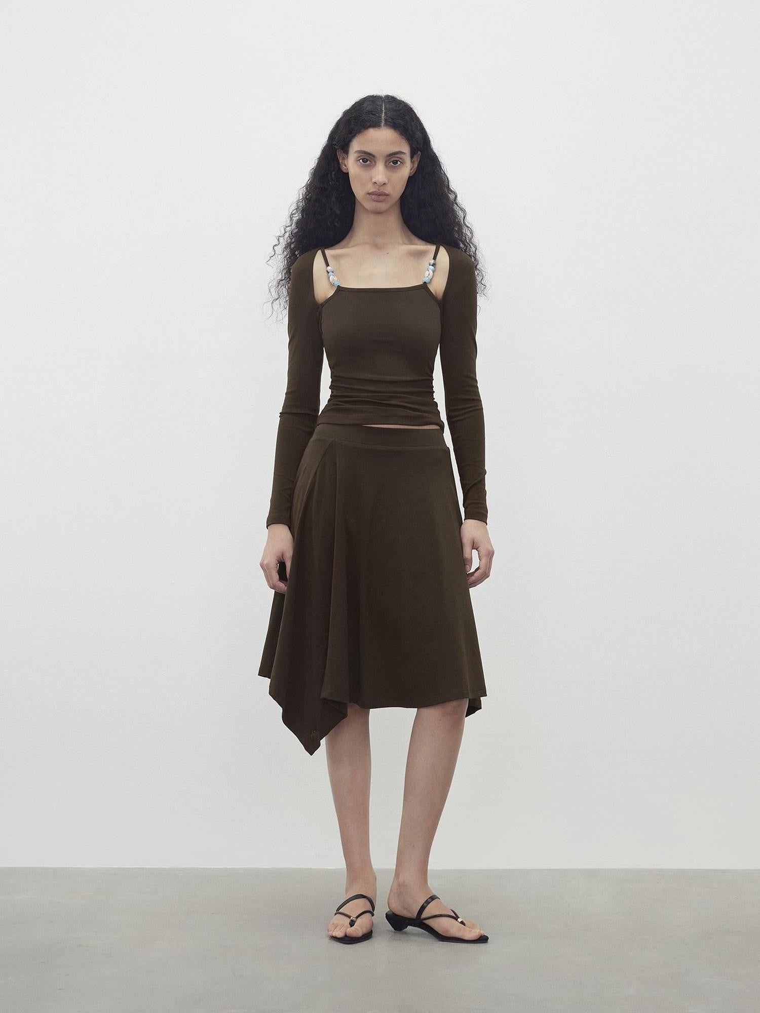 AFTADAWN Beaded Layered Faux Two Piece Women&