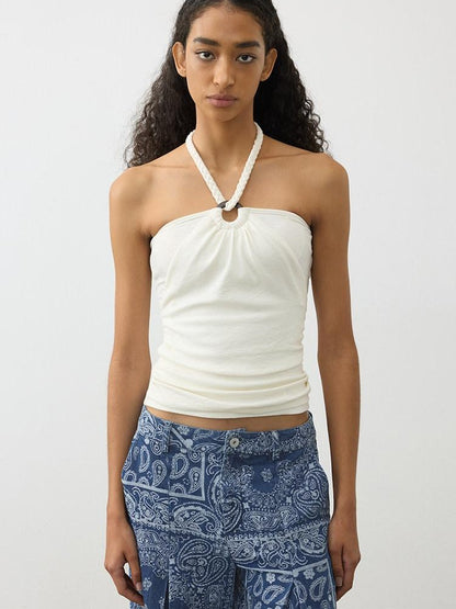 AFTADAWN Beaded Rope Tie Square Neck Women&