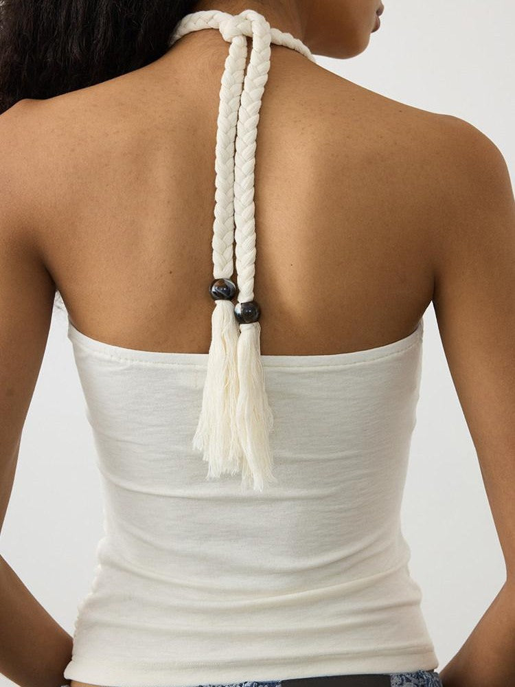 AFTADAWN Beaded Rope Tie Square Neck Women&