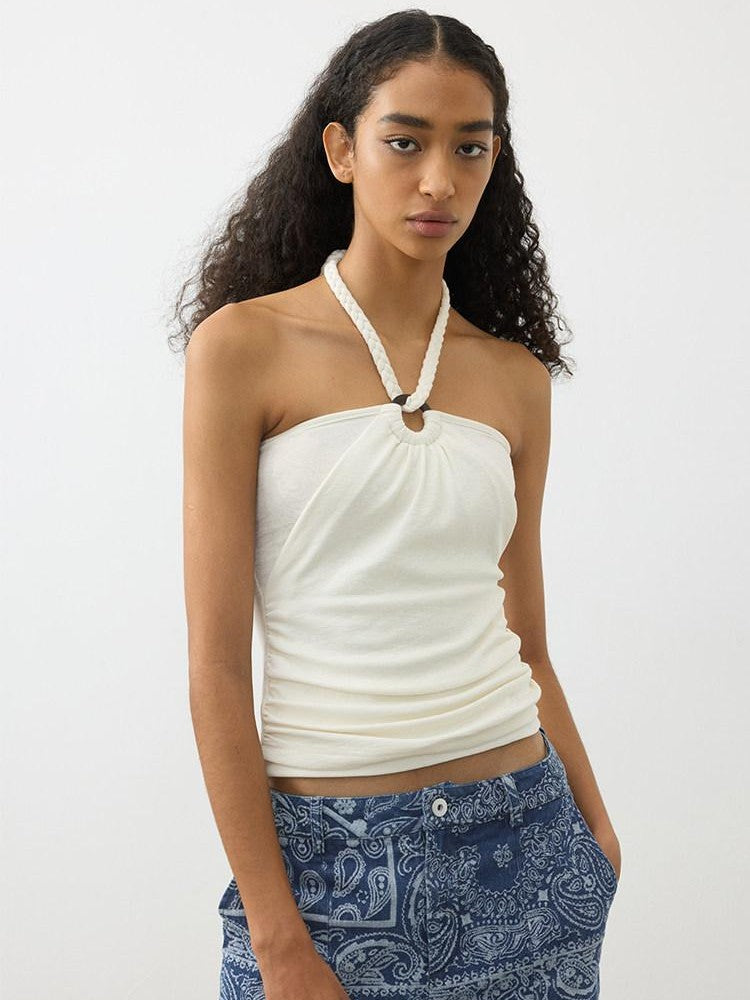 AFTADAWN Beaded Rope Tie Square Neck Women&