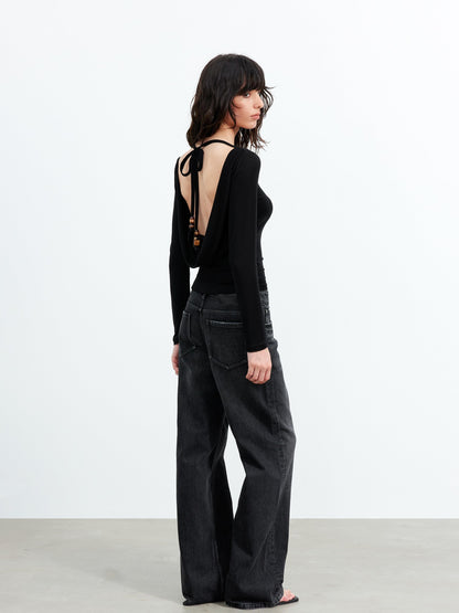 AFTADAWN Beaded Tie Back Draped Neck Women&