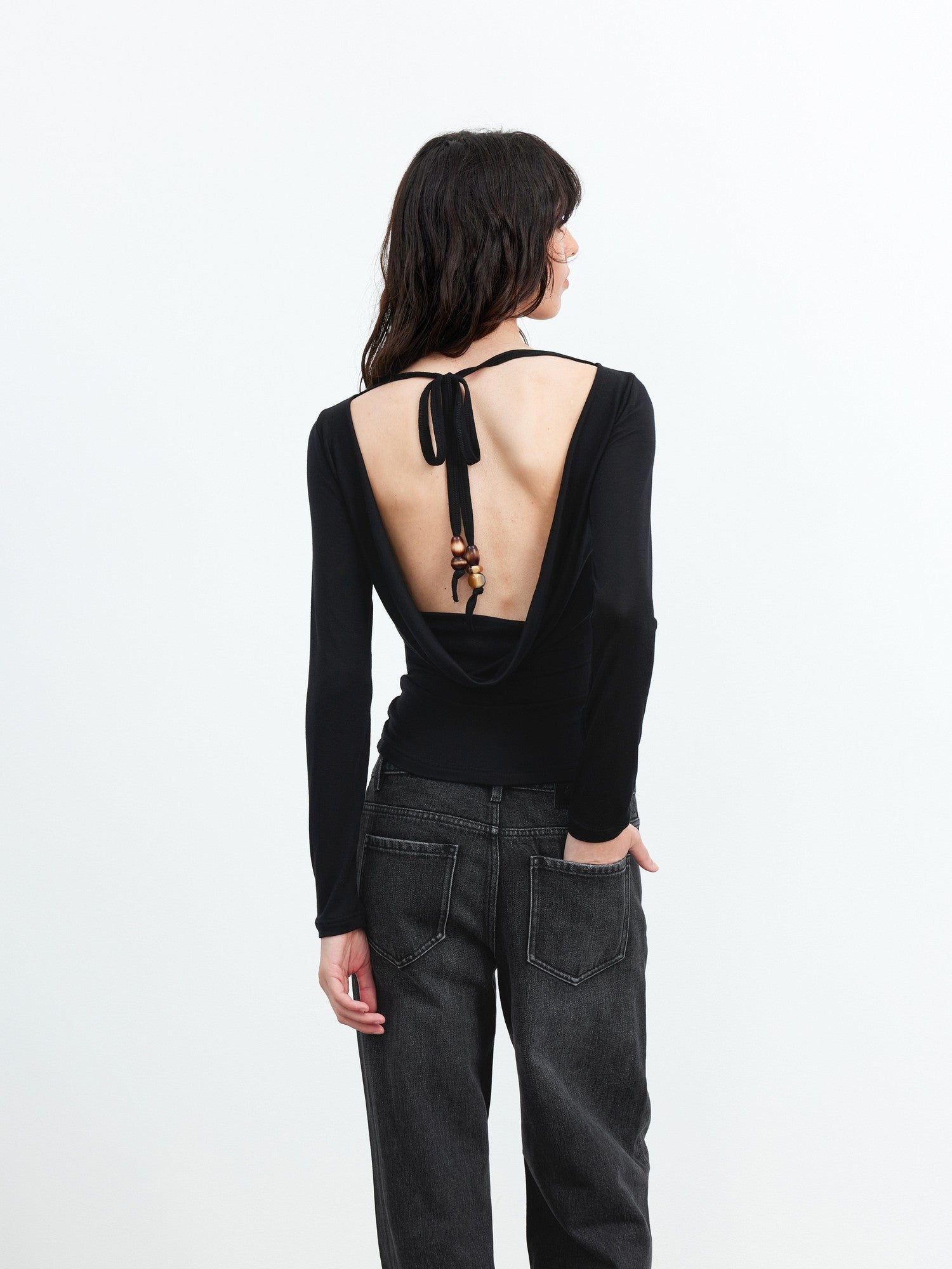 AFTADAWN Beaded Tie Back Draped Neck Women&