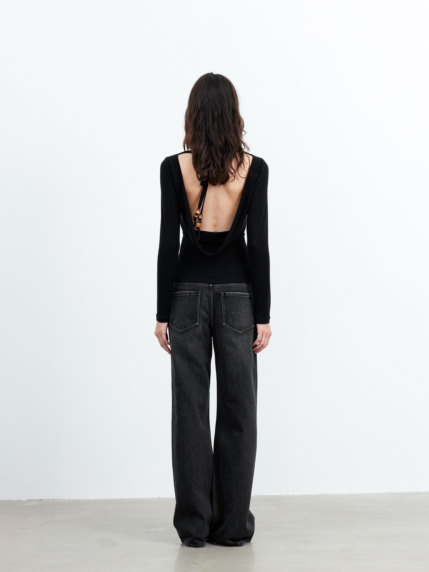 AFTADAWN Beaded Tie Back Draped Neck Women&