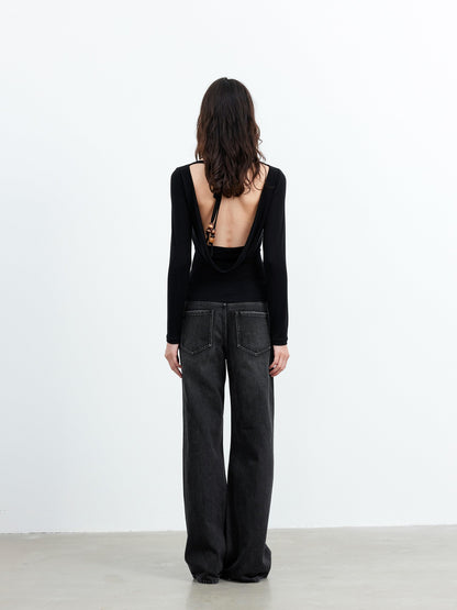 AFTADAWN Beaded Tie Back Draped Neck Women&