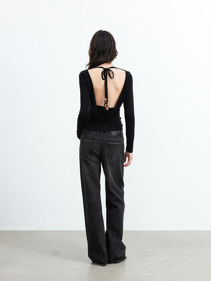 AFTADAWN Beaded Tie Back Draped Neck Women&