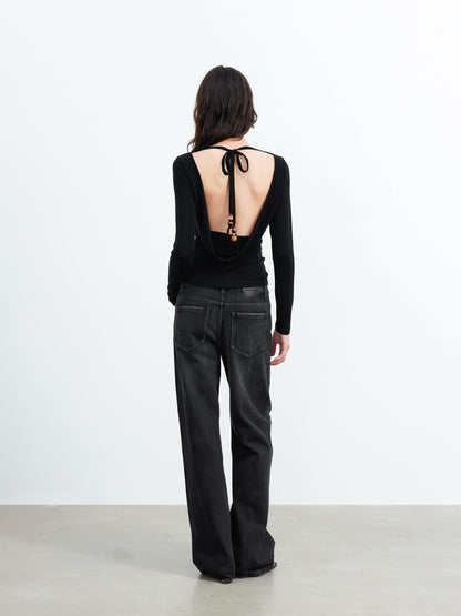 AFTADAWN Beaded Tie Back Draped Neck Women&