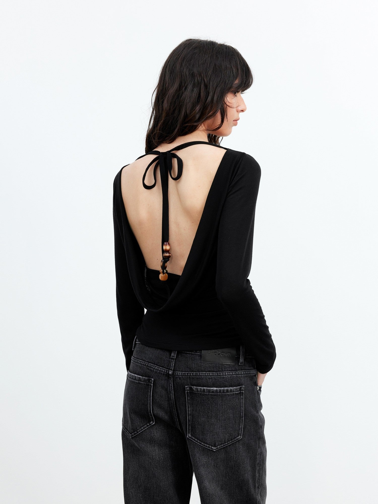 AFTADAWN Beaded Tie Back Draped Neck Women&