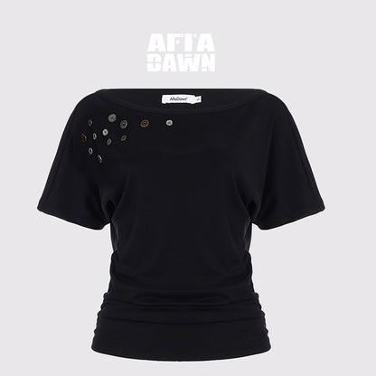 AFTADAWN_Black_Asymmetric_Button_Pleated_Embroidered_Women&