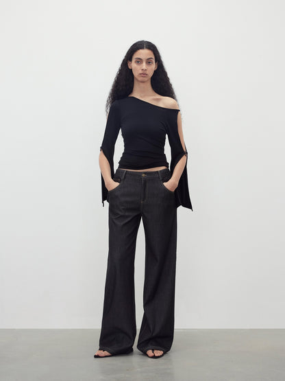 AFTADAWN Black Cutout Ring Off Shoulder Slim Women&