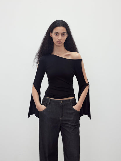 AFTADAWN Black Cutout Ring Off Shoulder Slim Women&
