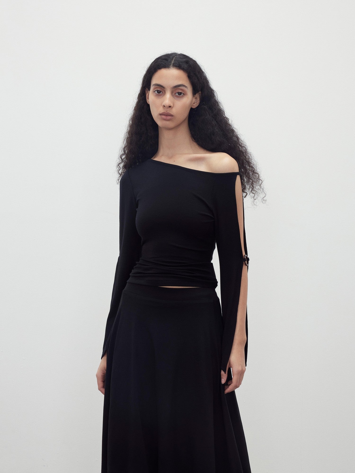 AFTADAWN Black Cutout Ring Off Shoulder Slim Women&