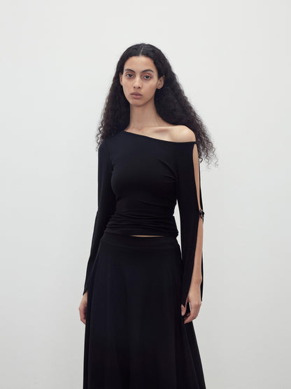 AFTADAWN Black Cutout Ring Off Shoulder Slim Women&