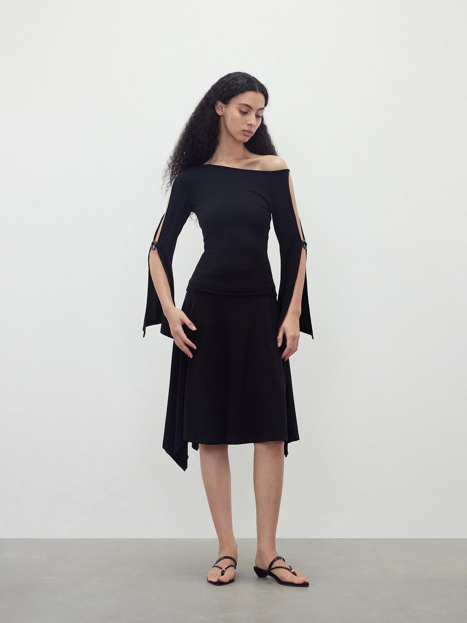 AFTADAWN Black Cutout Ring Off Shoulder Slim Women&