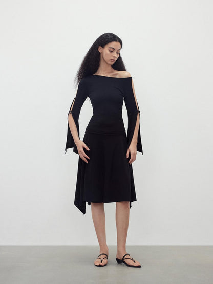 AFTADAWN Black Cutout Ring Off Shoulder Slim Women&