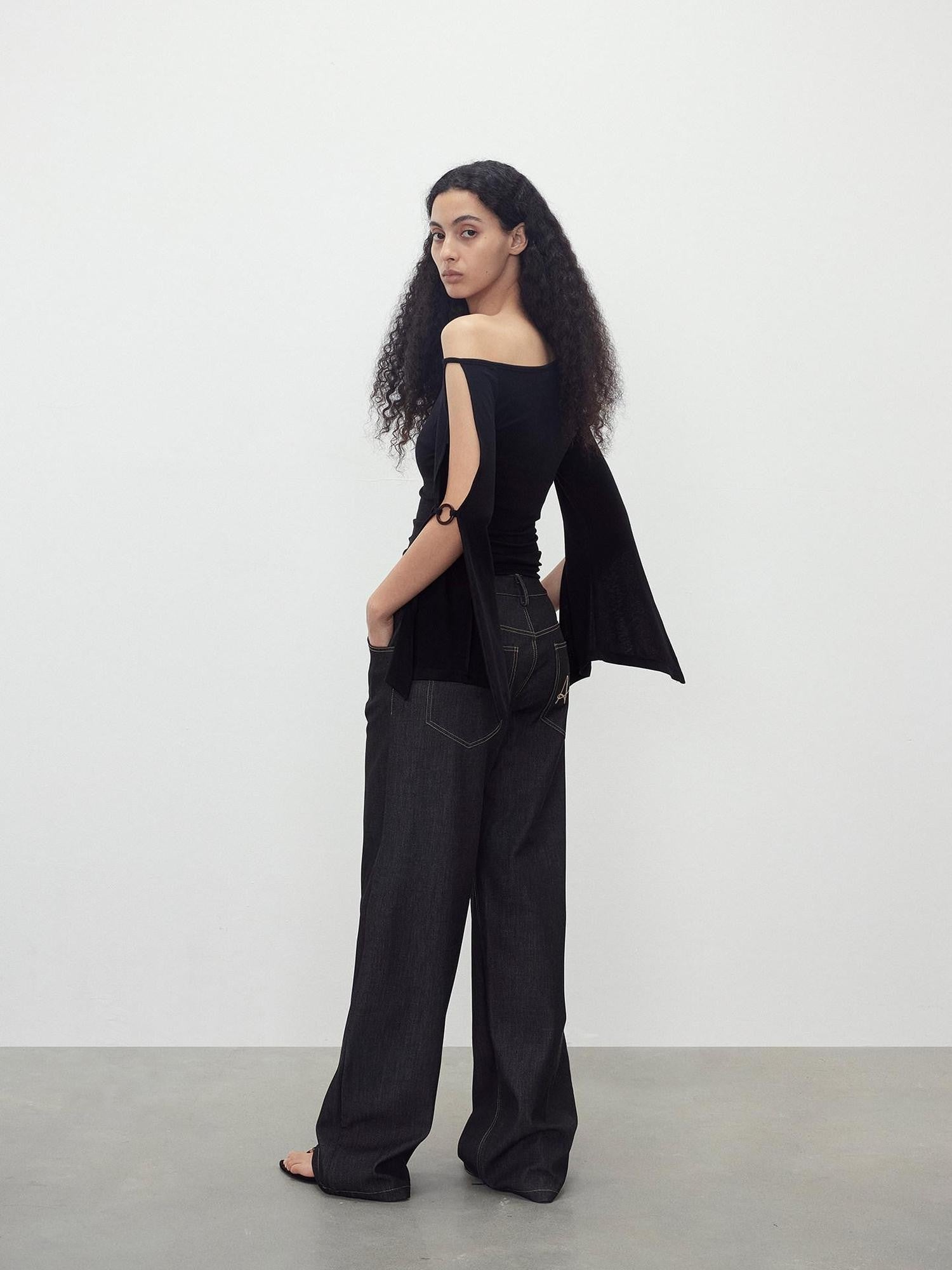 AFTADAWN Black Cutout Ring Off Shoulder Slim Women&