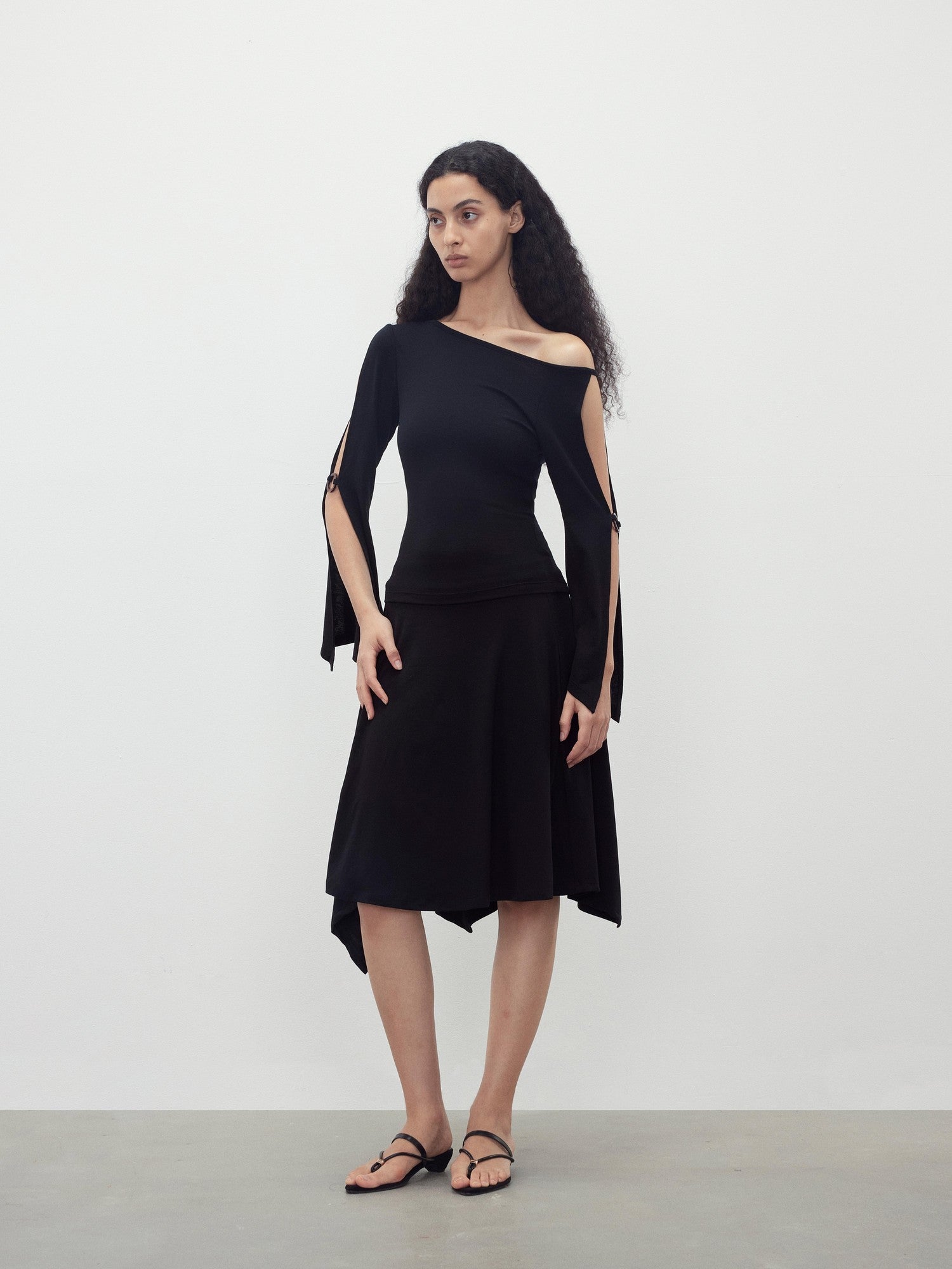 AFTADAWN Black Cutout Ring Off Shoulder Slim Women&