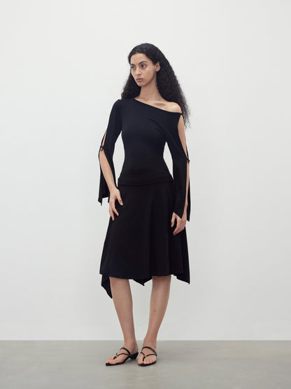AFTADAWN Black Cutout Ring Off Shoulder Slim Women&